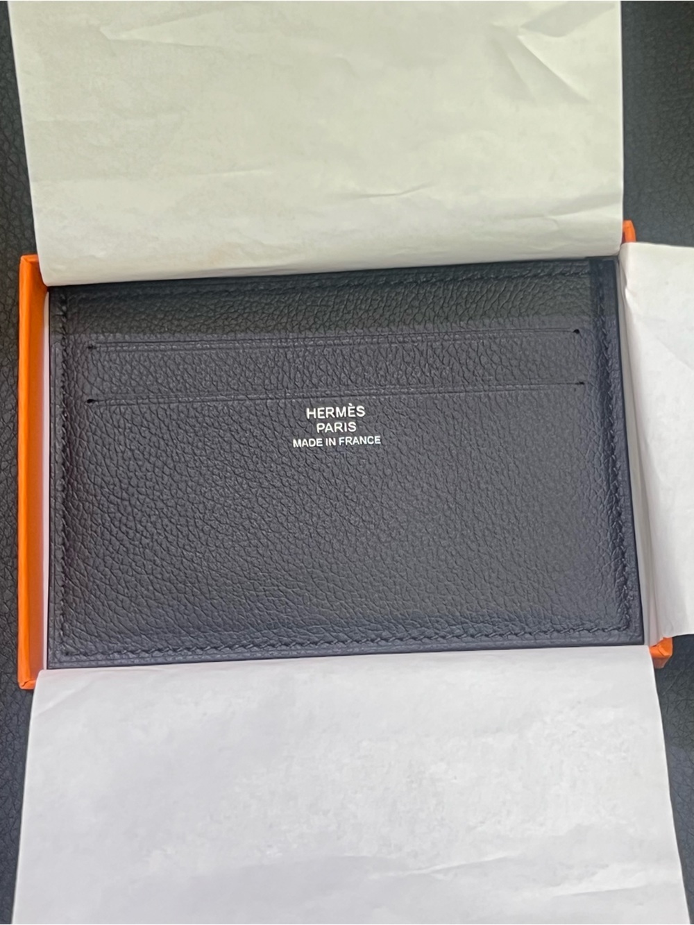 Hermes Black Textured Leather Card Sleeve
